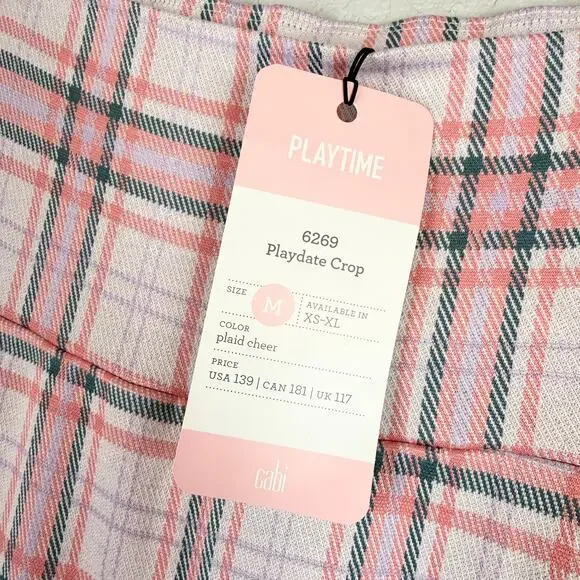 CAbi Playdate Crop Jacket + Pant Set Plaid Cheer Pink M Coquette Preppy Spring - Picture 4 of 16